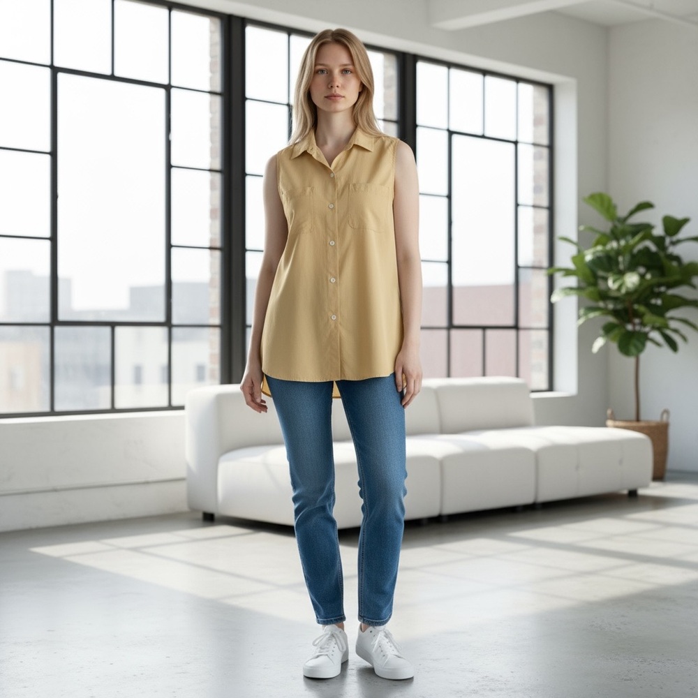 J. Jill Yellow Gold Silk Sleeveless Button Up Blouse Shirt Tank Top Sz. S
